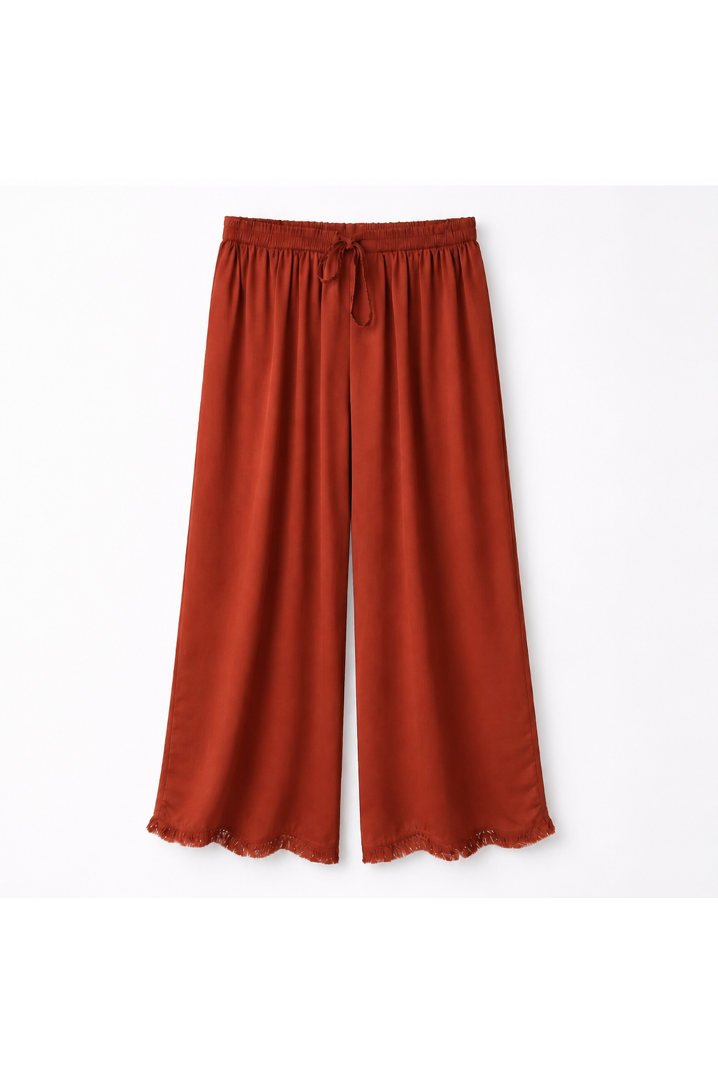 Satijnen broek met fransjes Roest