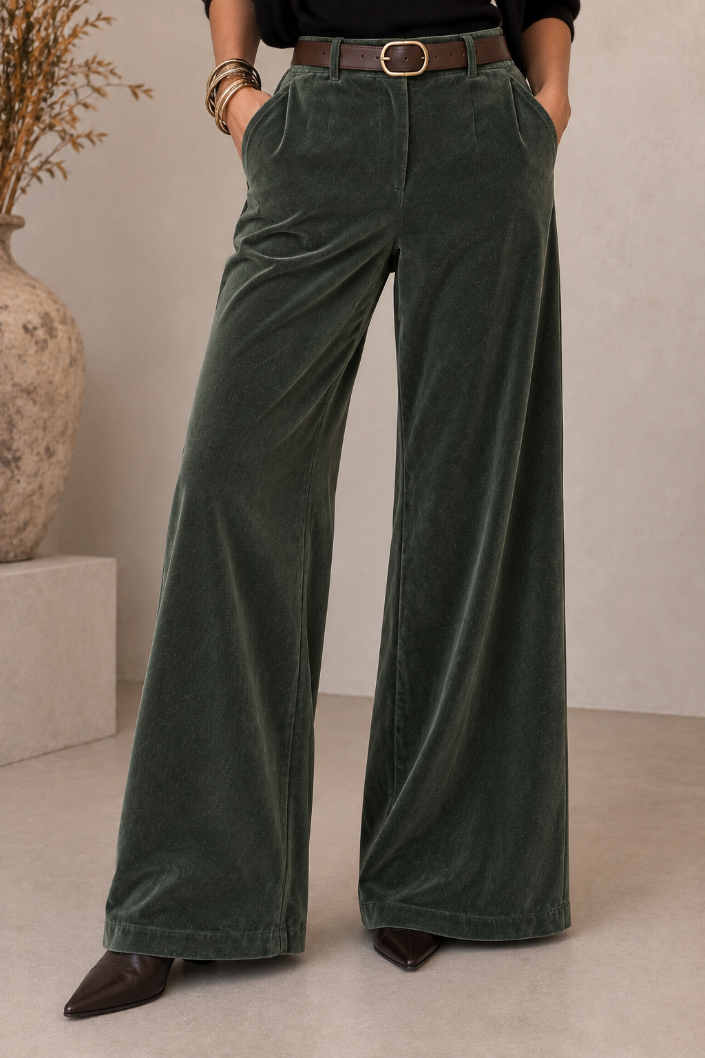 Velvet Broek met Riem Groen