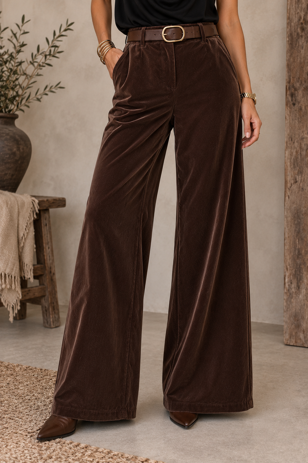 Velvet Broek met Riem Bruin