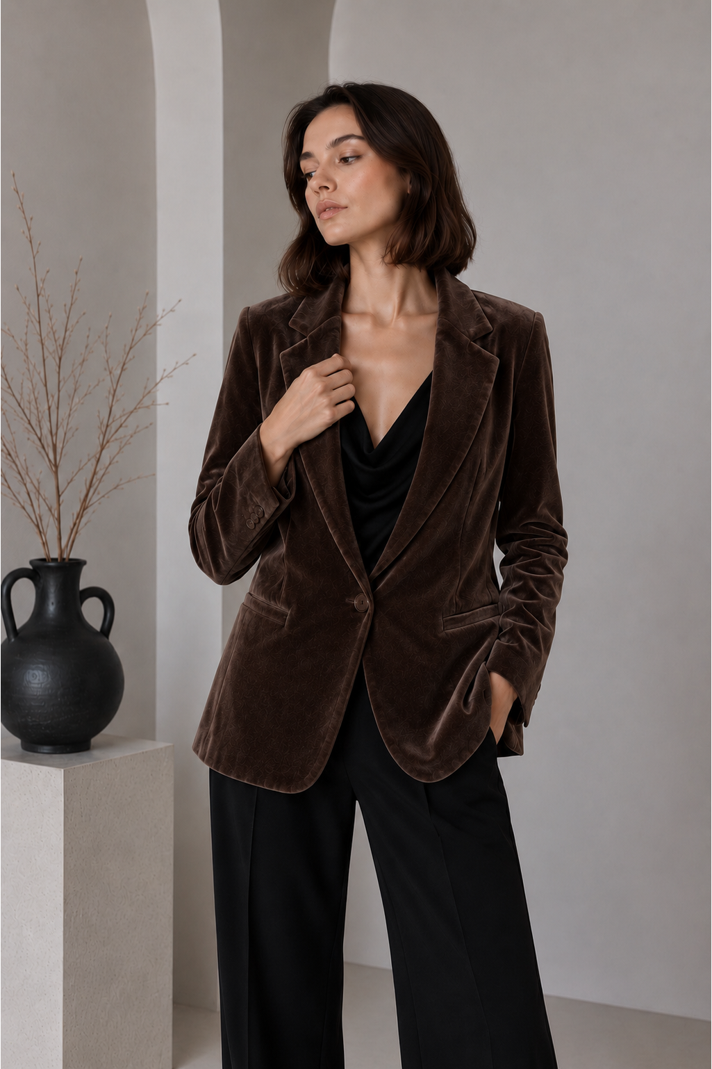 Velvet Blazer Bruin