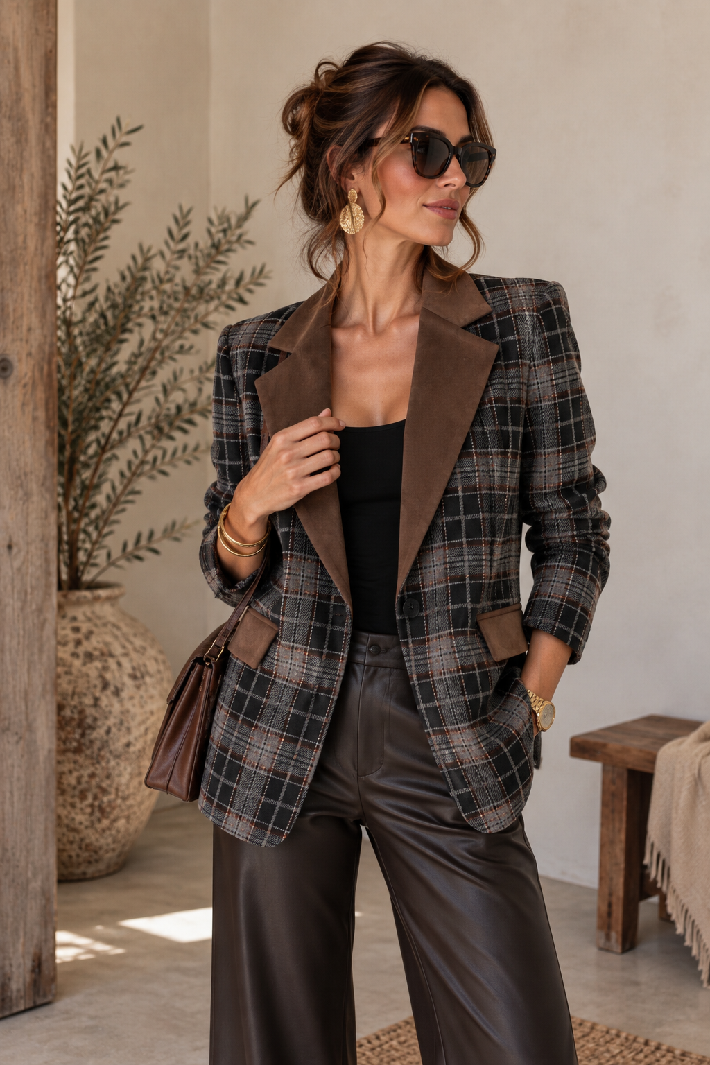 Geruite Blazer Grijs