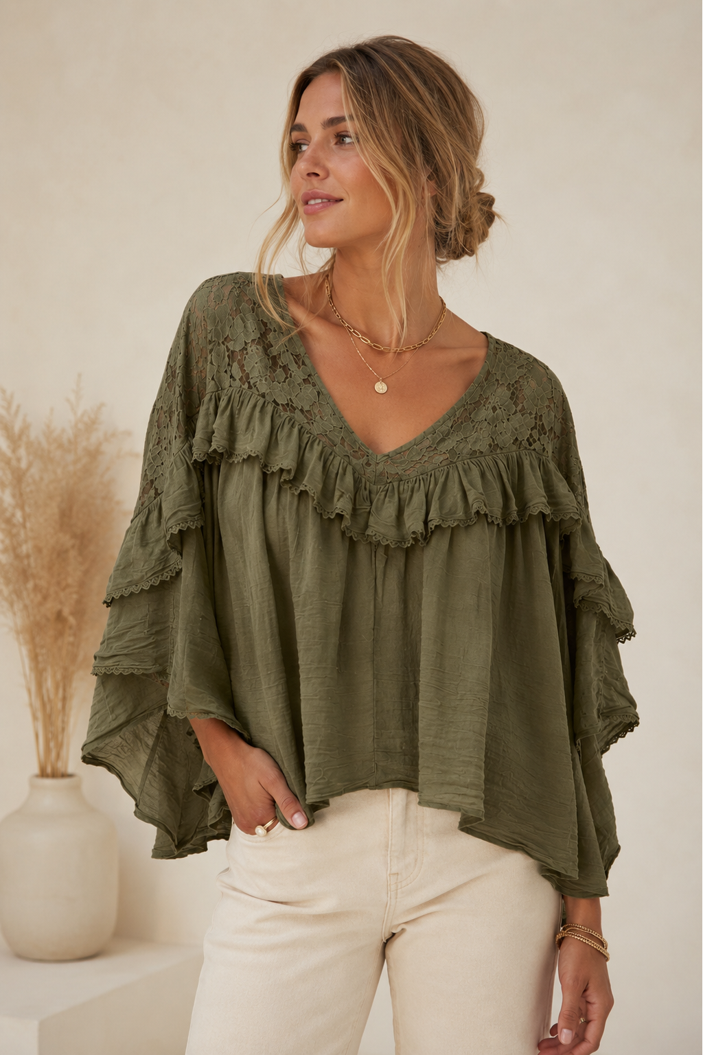 Bohemian kanten bloes Groen