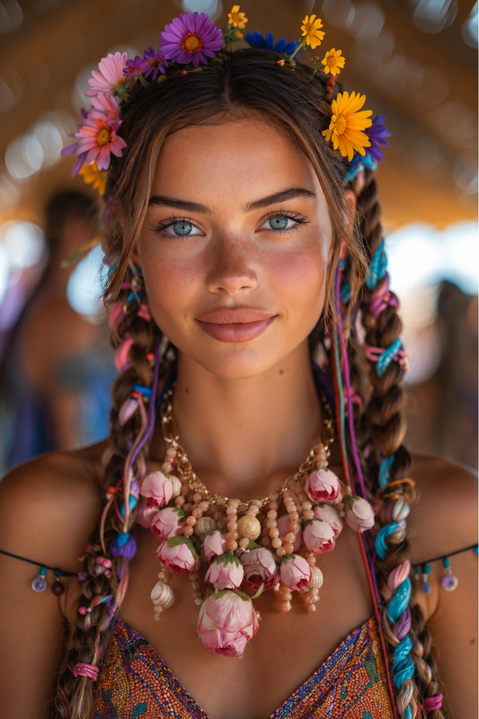 Bohemian Flower Statement Ketting Roze