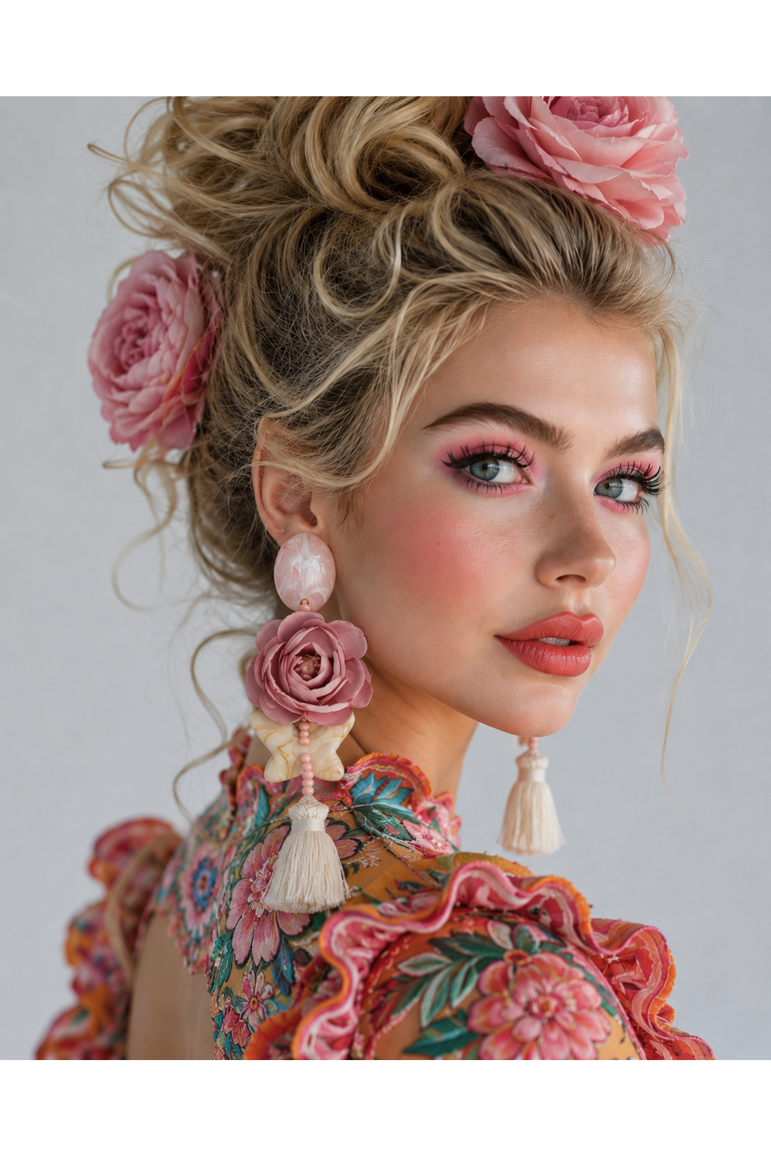 Boho Flower Tassel Oorbellen Roze