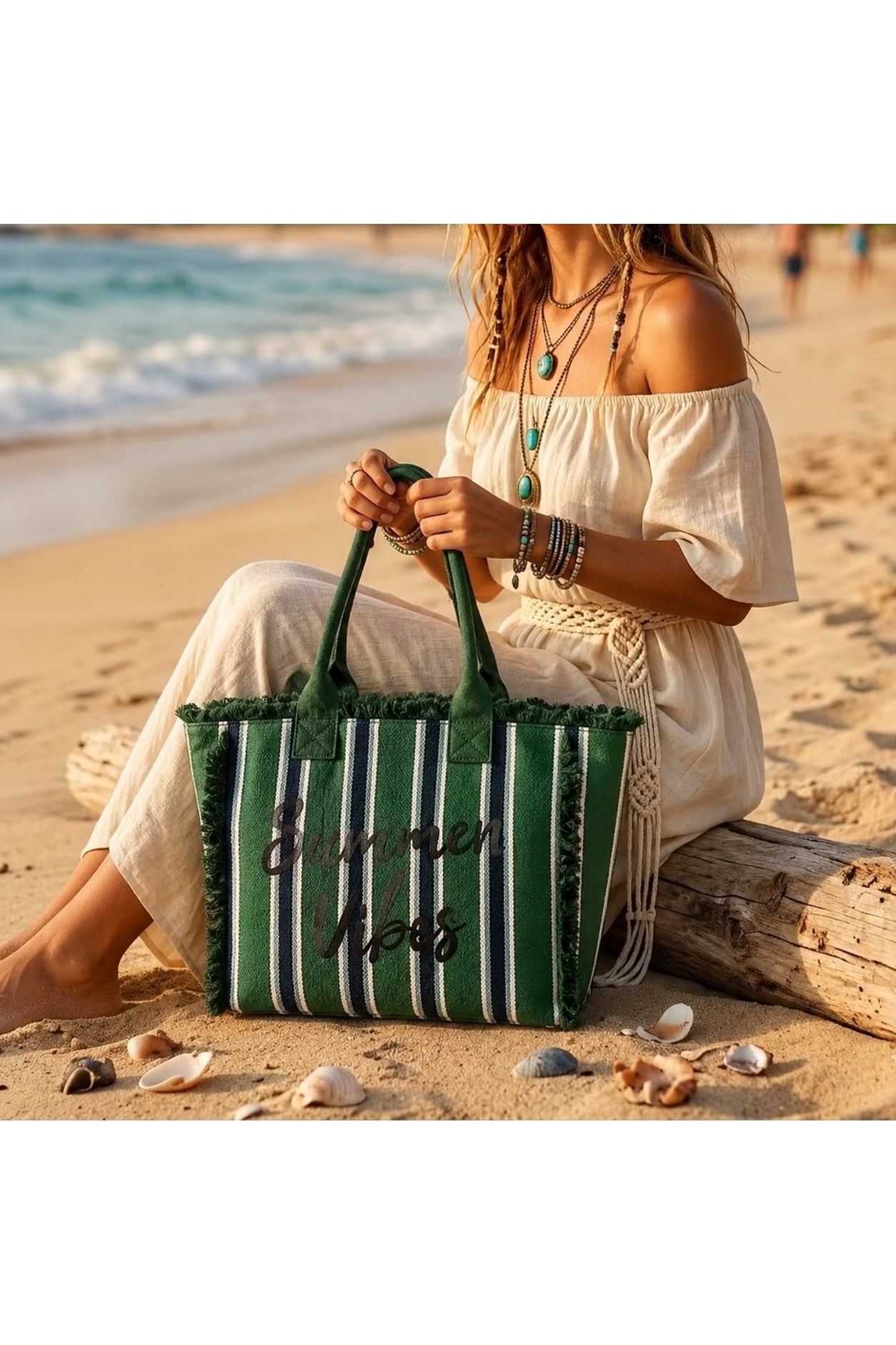 Summer Vibes Gestreepte Shopper Groen