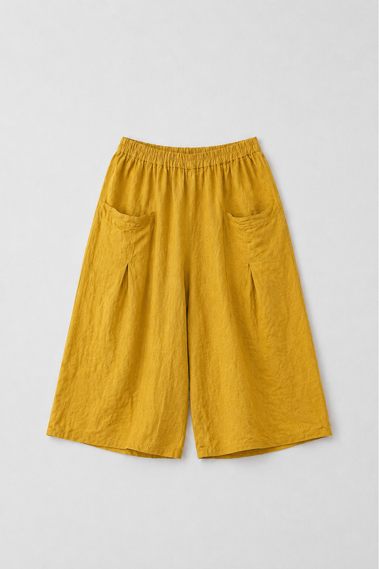 Linnen broek met grote zakken Okergeel