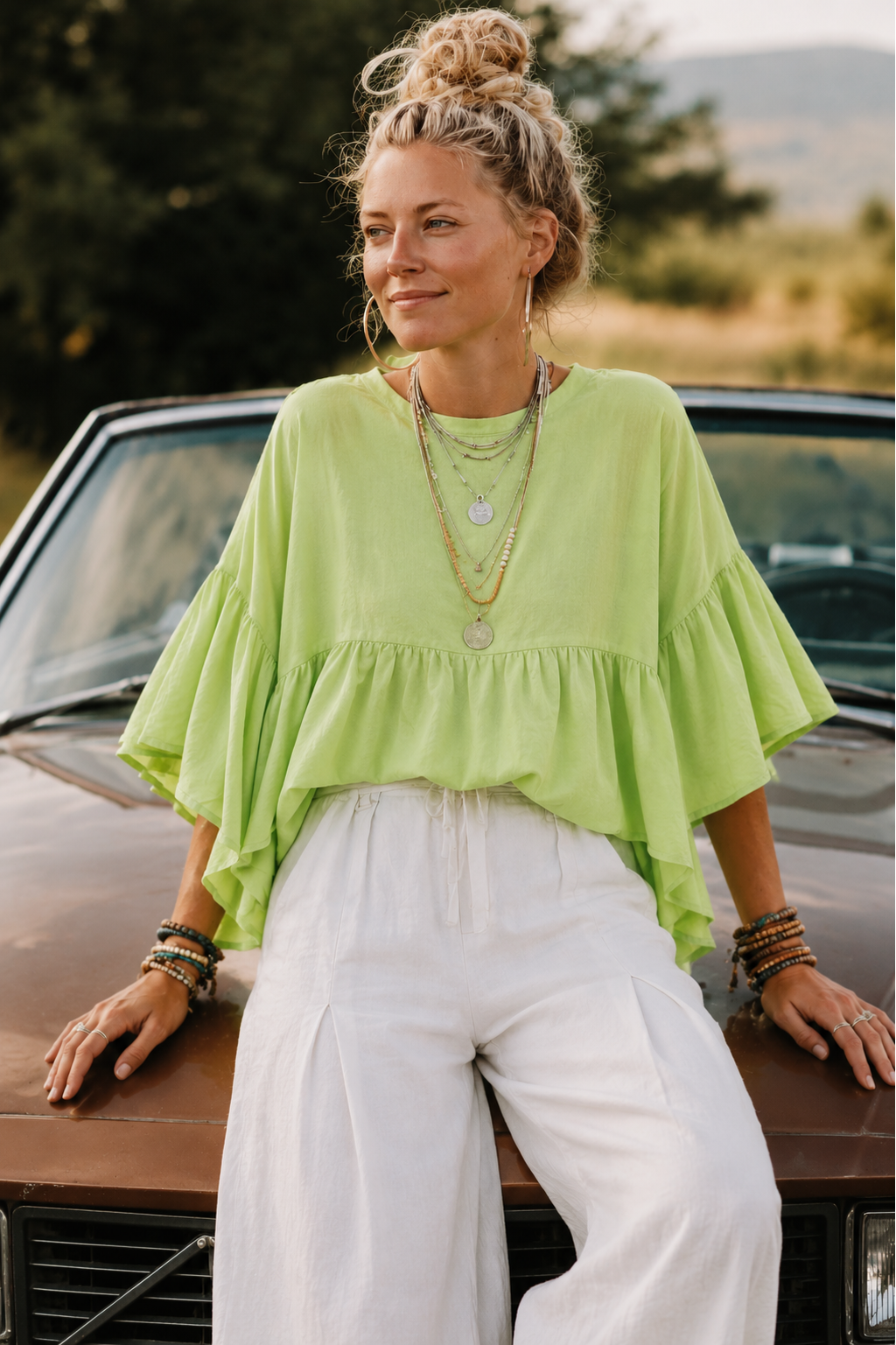 Katoenen Boho Bloes Elara Groen
