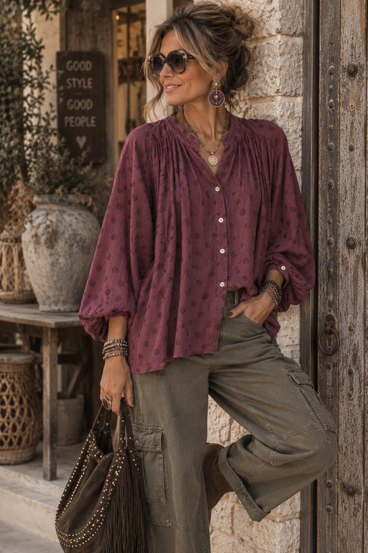 Bloes met stippen Aubergine