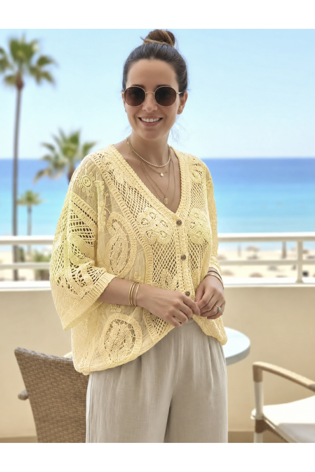 Boho Crochet Gilet Geel