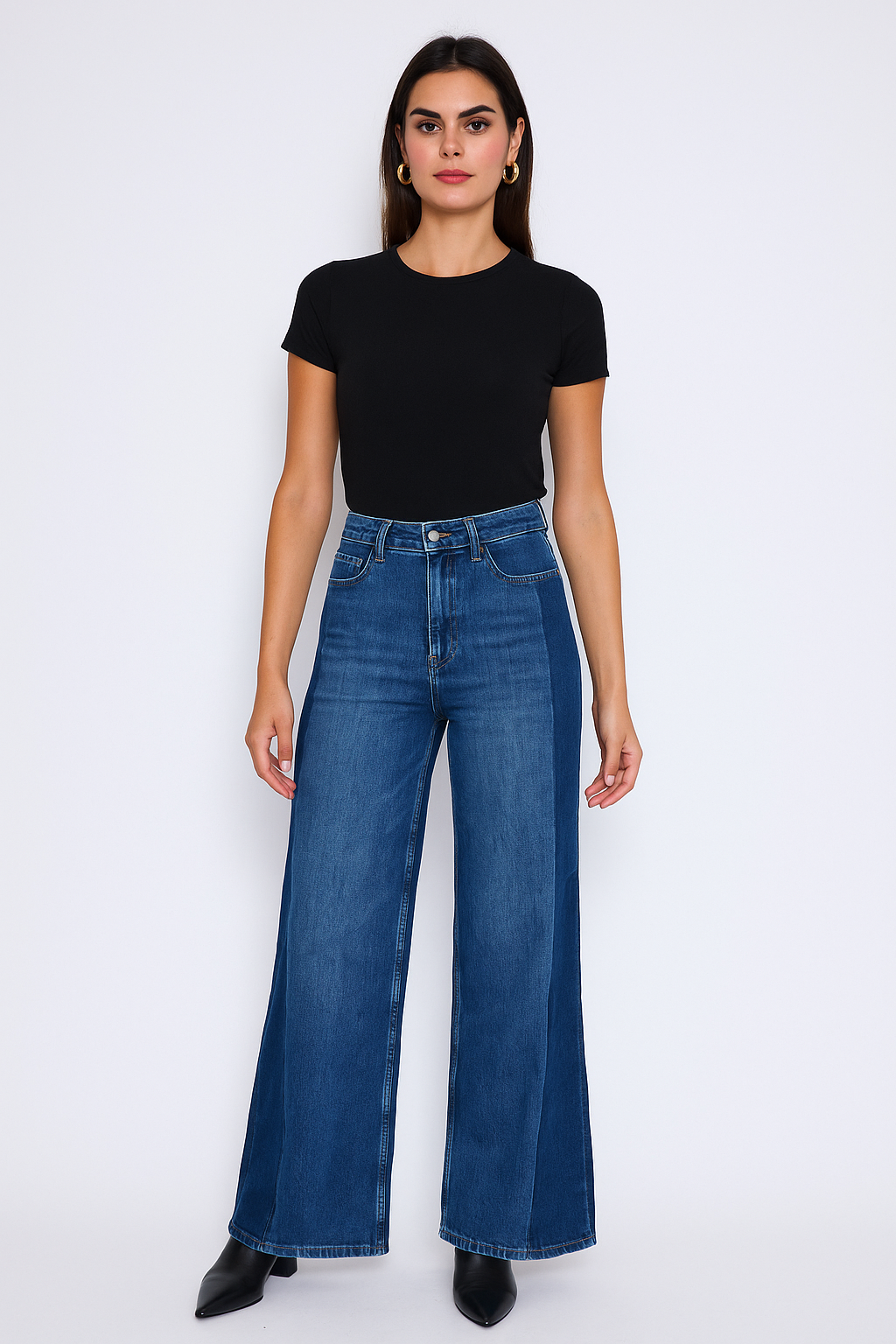 Wide leg jeans met patchwork details