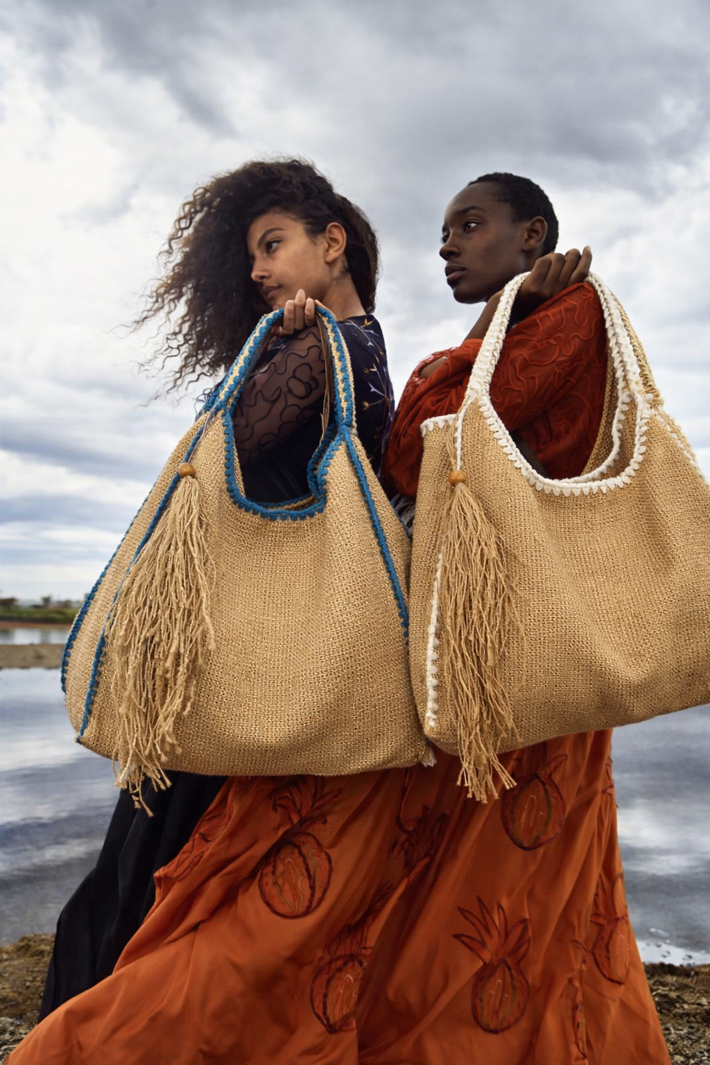 Boho Jute Hobo Bag Blauw