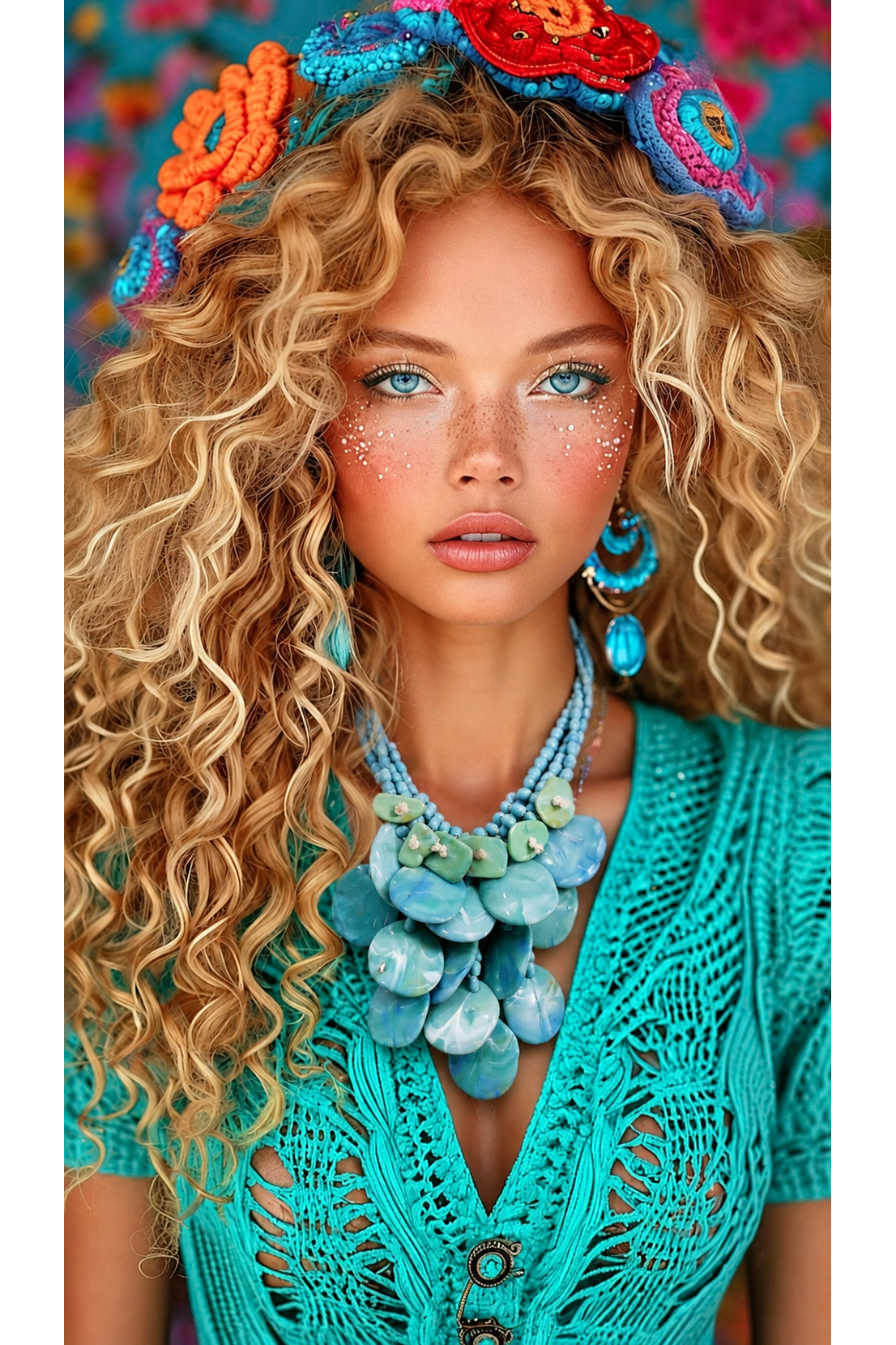 Statement Necklace Coral Bloom Lichtblauw