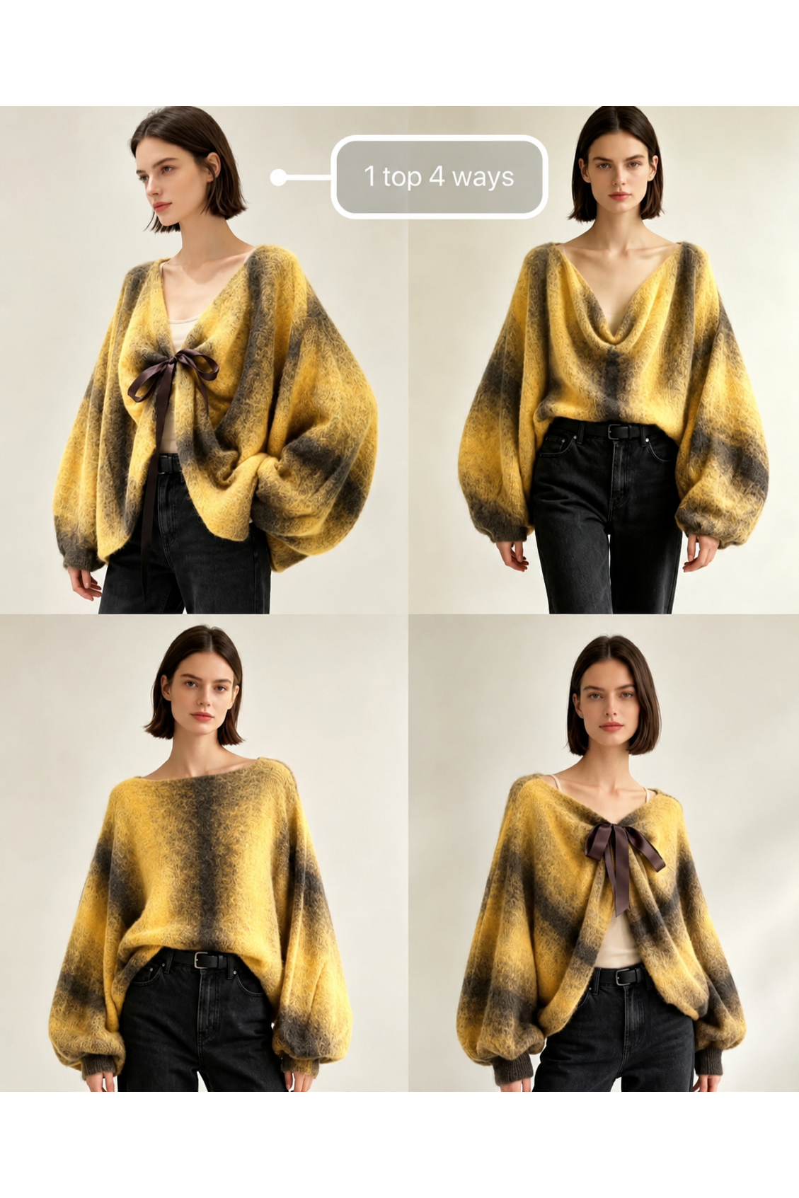 Bow & Drap Knit Yellow Coffee