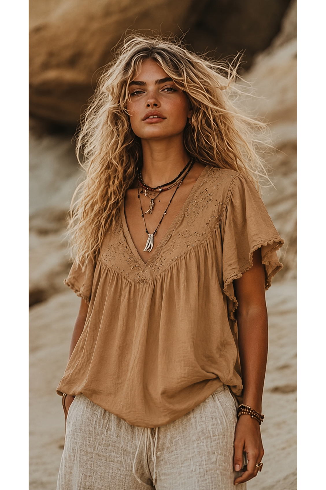 Boho Breeze Katoenen Top Caramel