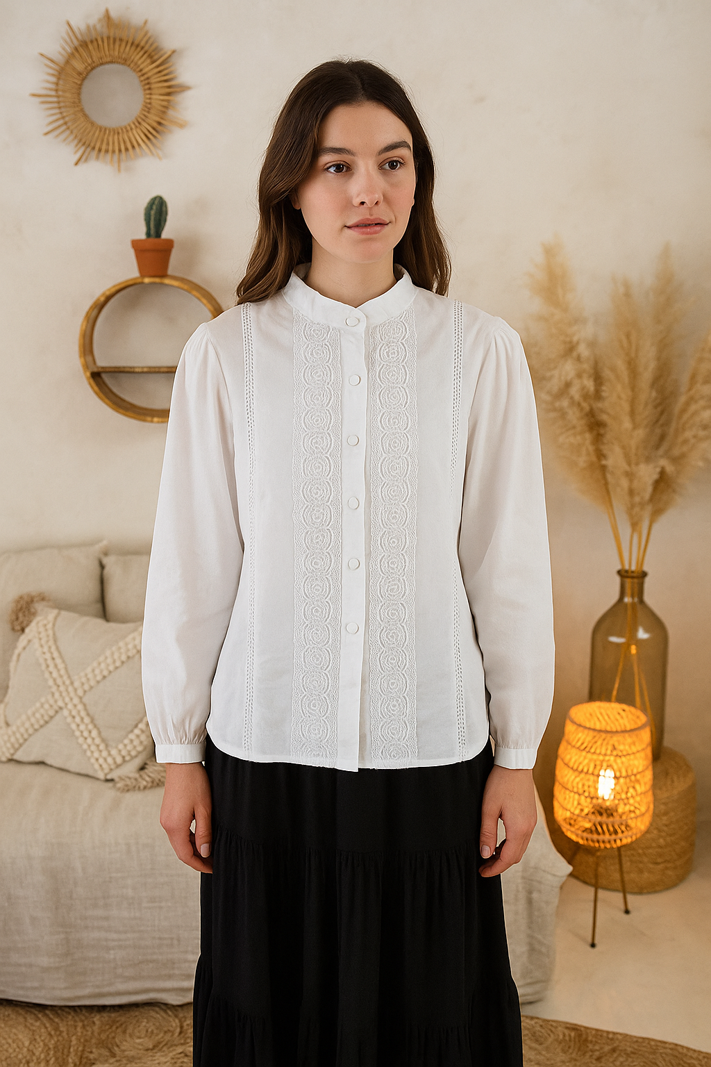 Witte Katoenen Blouse met Broderie