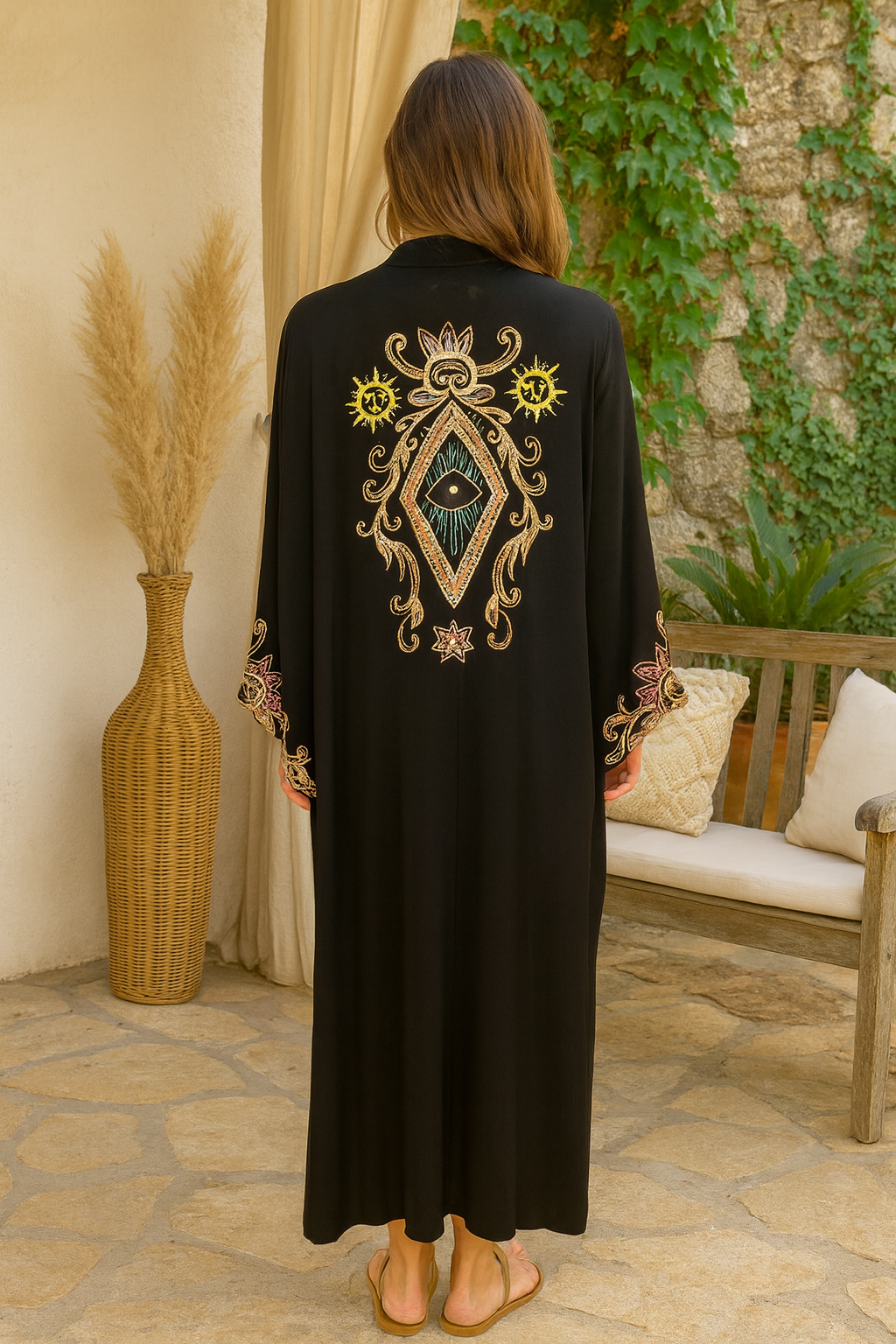 Zwarte Kimono met Mystiek Borduursel