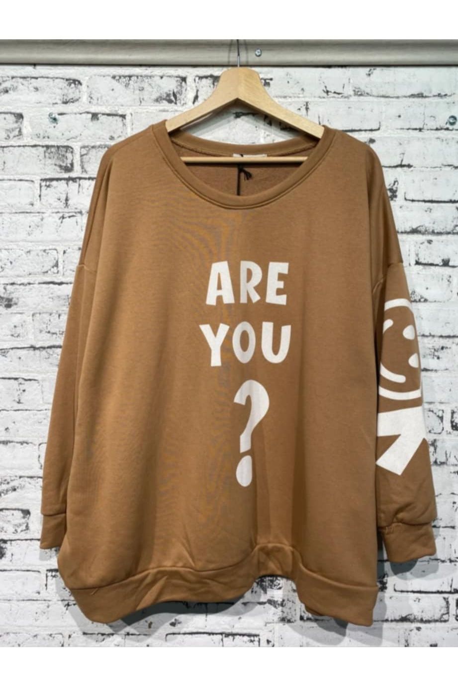 Oversized Camel Pull met Print ARE YOU?
