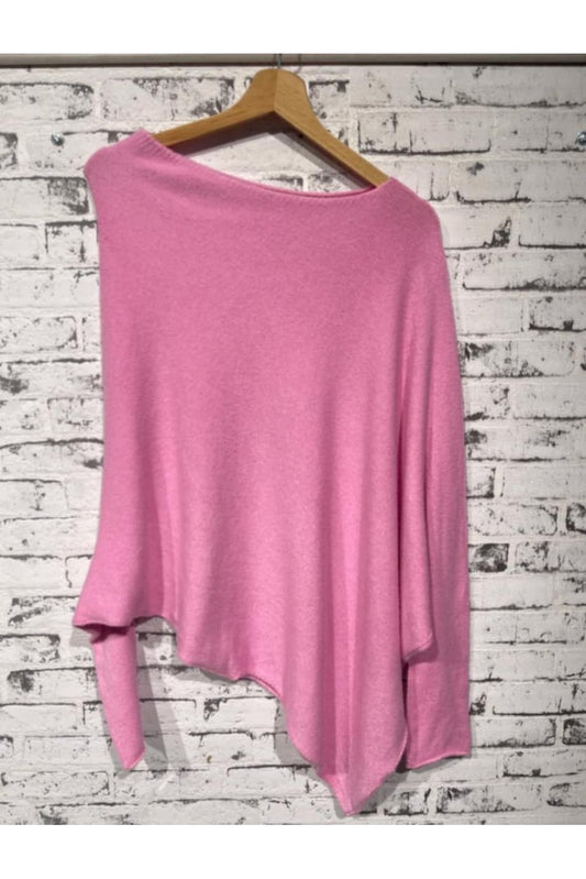 Asymmetrische poncho-pull in roze
