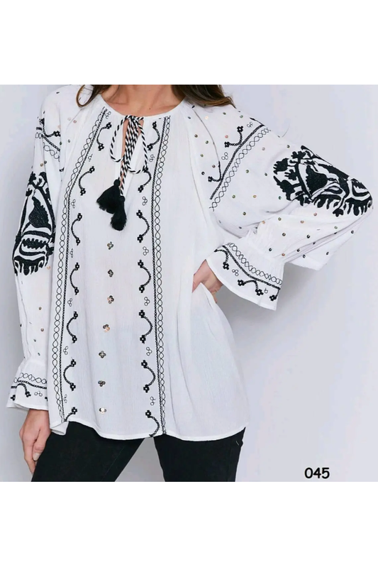 Boho Bloes Zwarte Borduursels