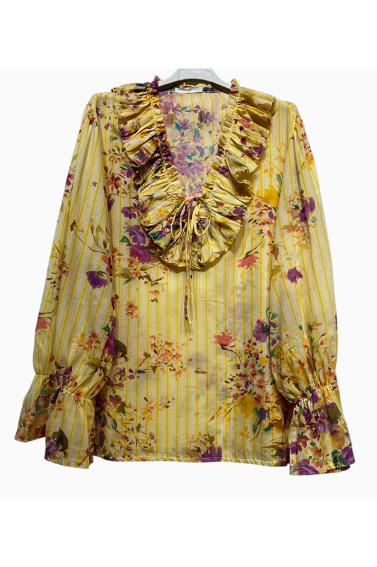 Gebloemde bloes geel