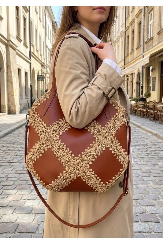 Bohemian Raffia Shopper met Borduurdetails