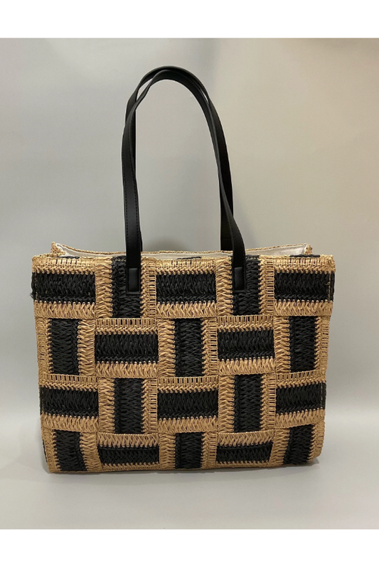 Geweven Raffia Shopper Zwart