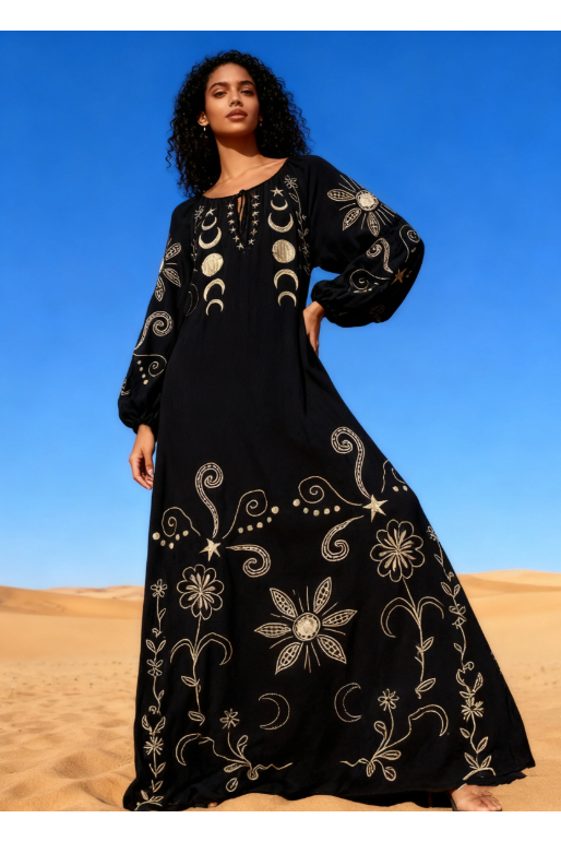 Zwarte Geborduurde Cool Summer Dress