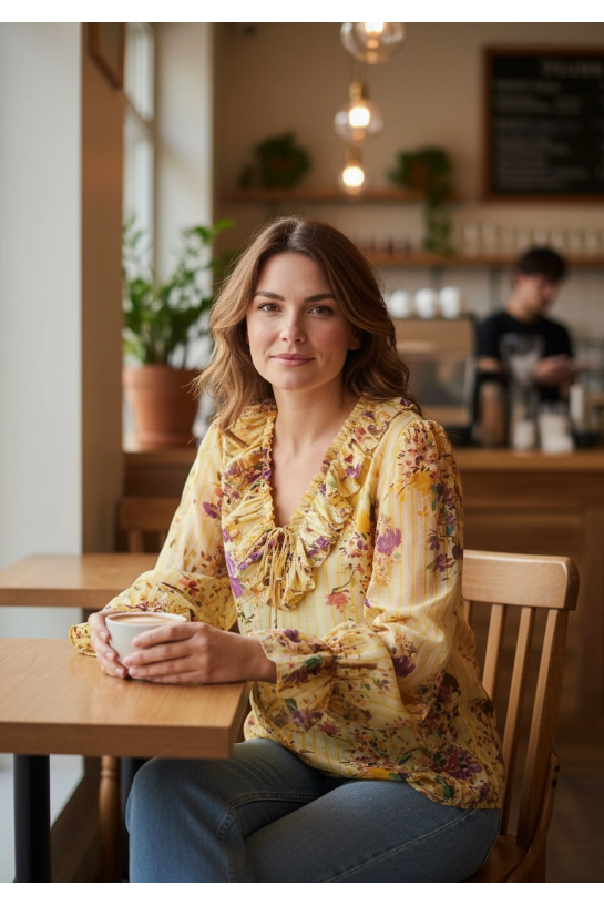 Gebloemde bloes geel