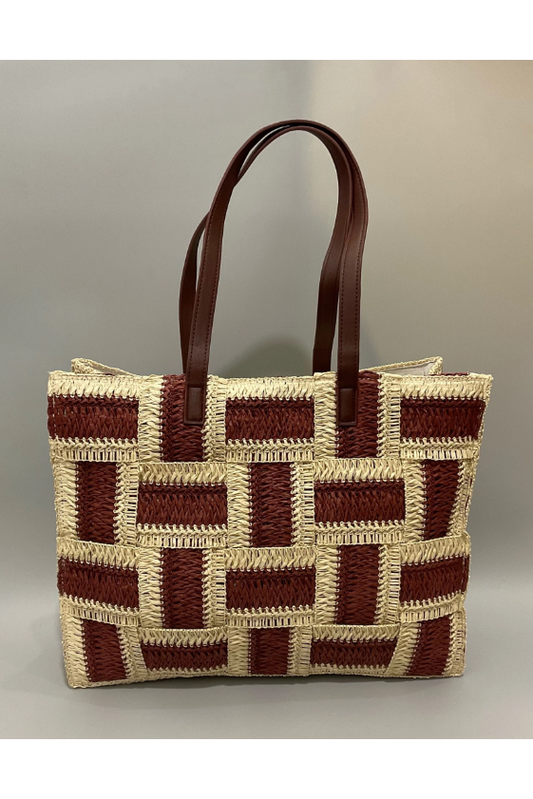 Geweven Raffia Shopper Roest
