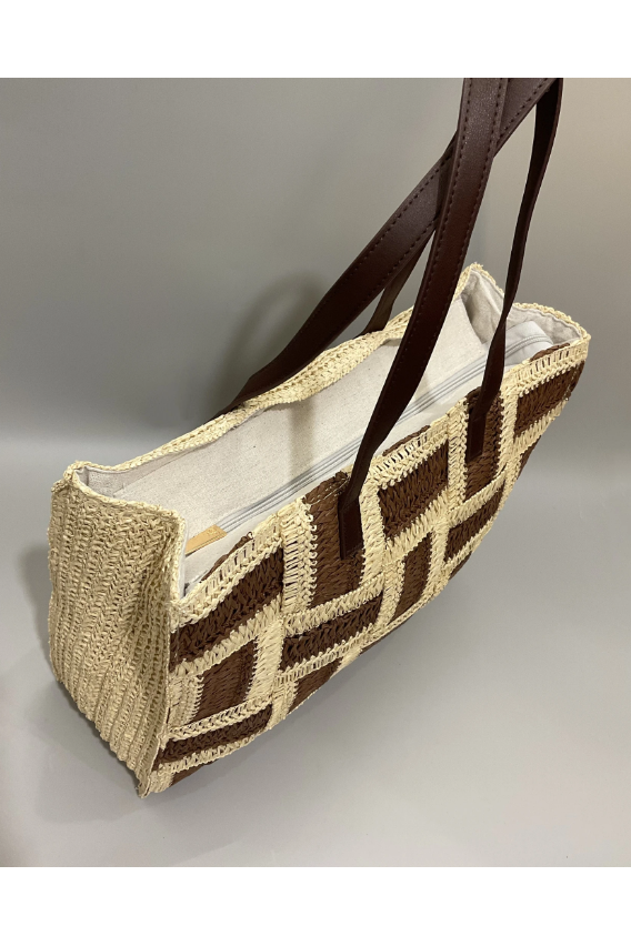 Geweven Raffia Shopper Roest
