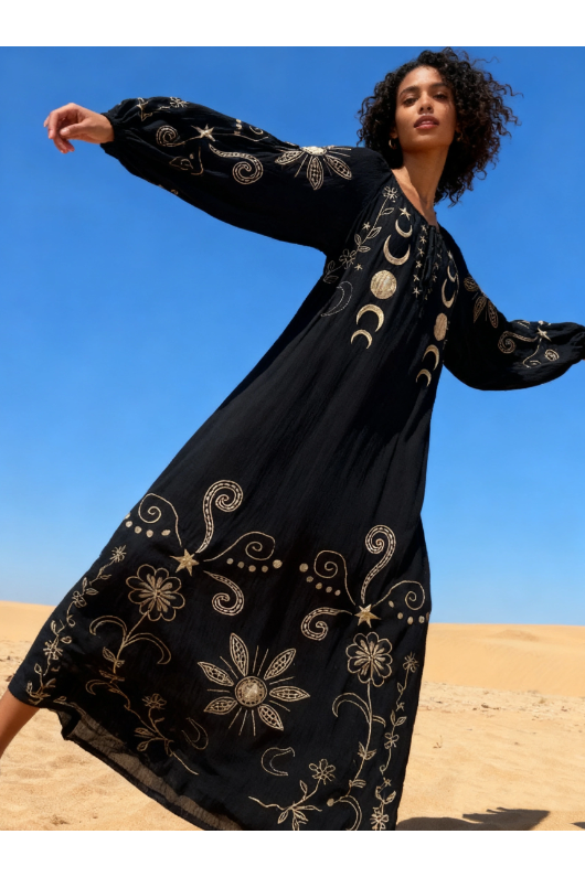 Zwarte Geborduurde Cool Summer Dress