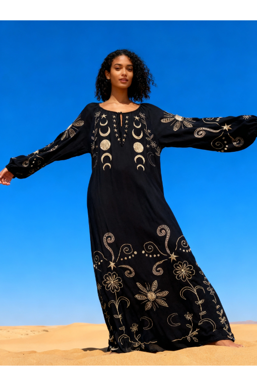 Zwarte Geborduurde Cool Summer Dress