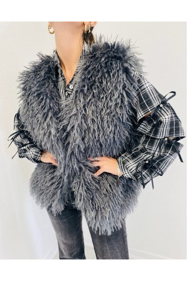 Fluffy bodywarmer grijs