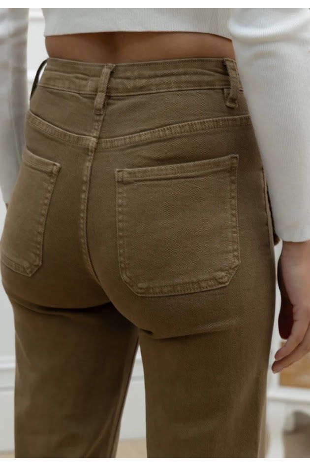 Boho-Jeans met Vlechtpockets – Taupe Vintage