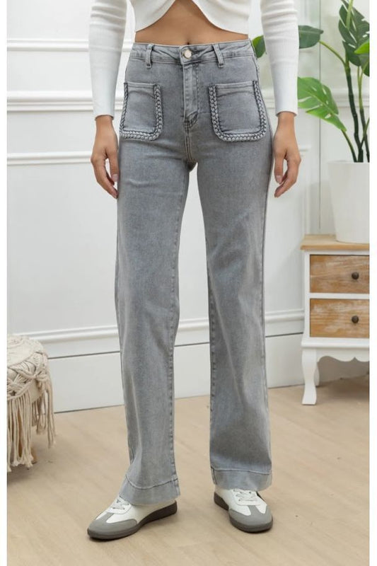 Boho-Jeans met Vlechtpockets – Grey Vintage