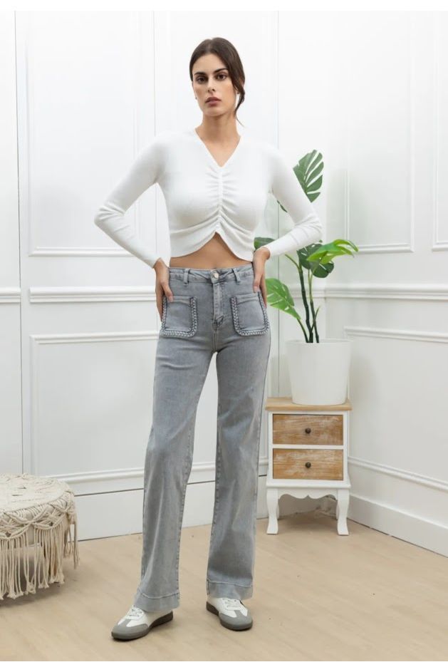 Boho-Jeans met Vlechtpockets – Grey Vintage