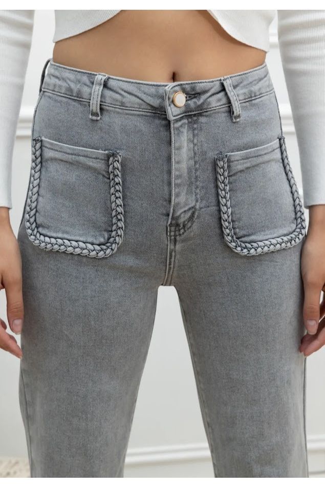 Boho-Jeans met Vlechtpockets – Grey Vintage