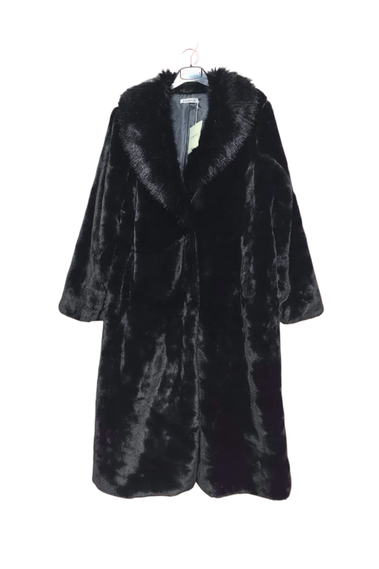 Lange mantel fake fur zwart