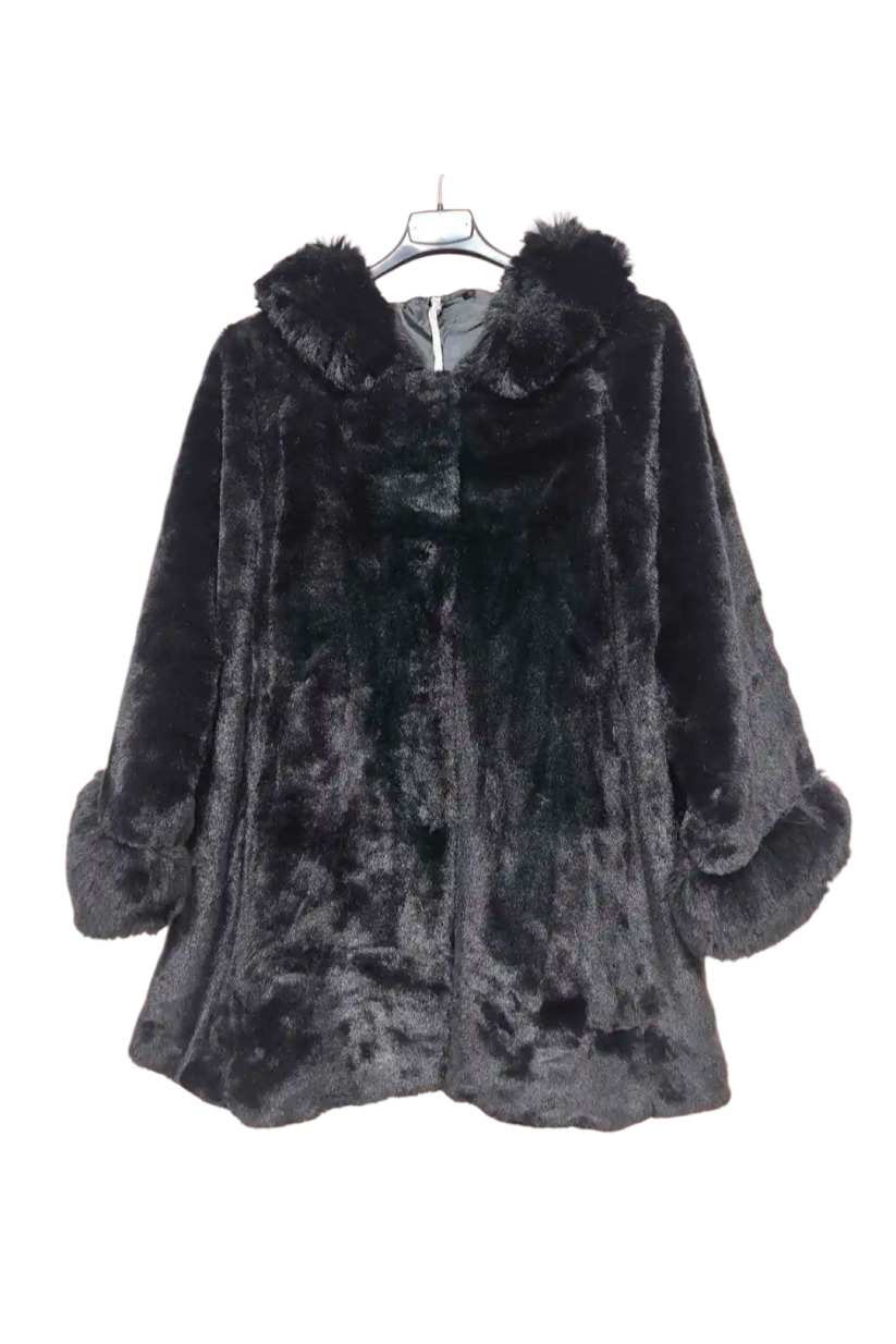 Faux fur met kap zwart