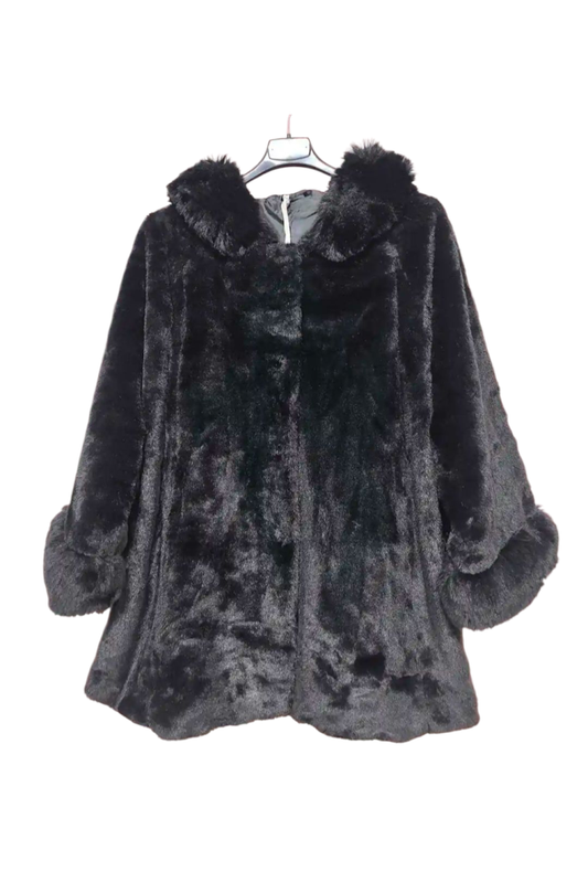 Faux fur met kap zwart