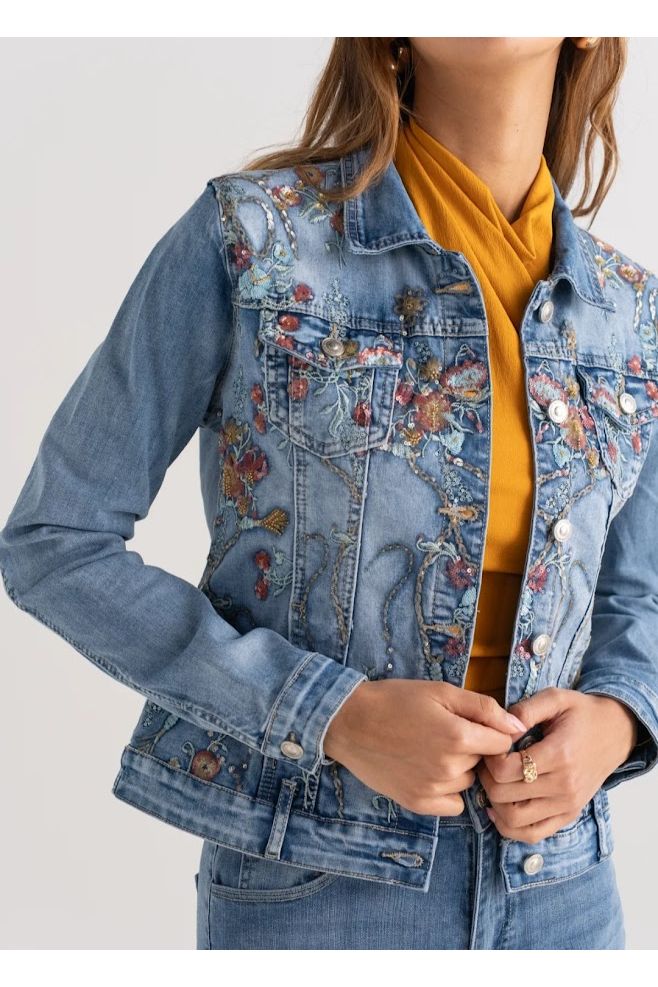 Denim Jasje Met Bruine Details
