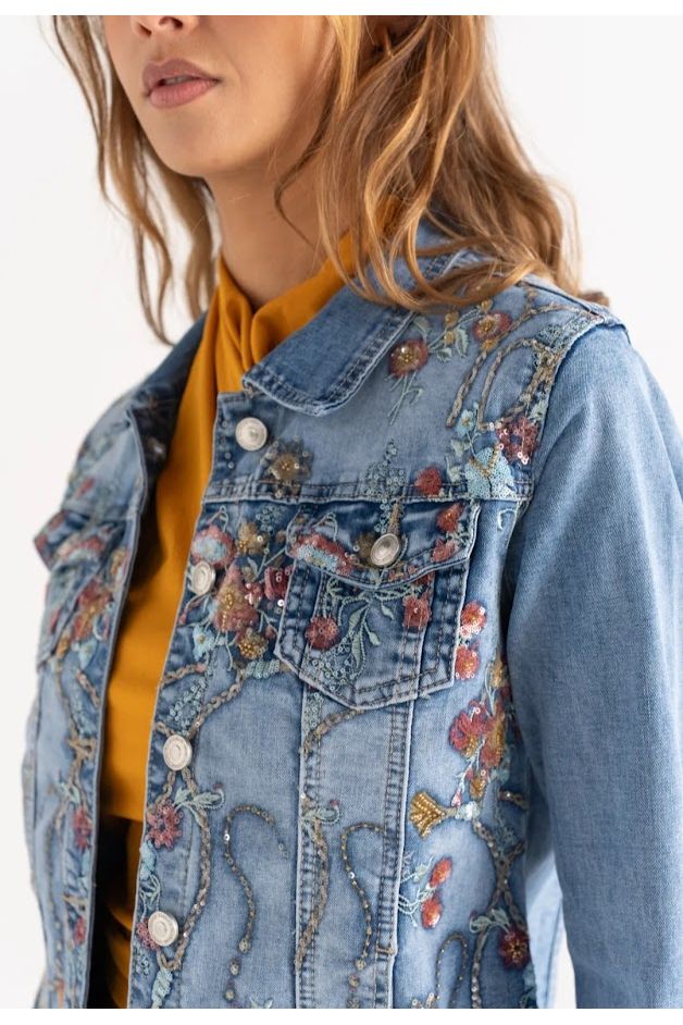 Denim Jasje Met Bruine Details