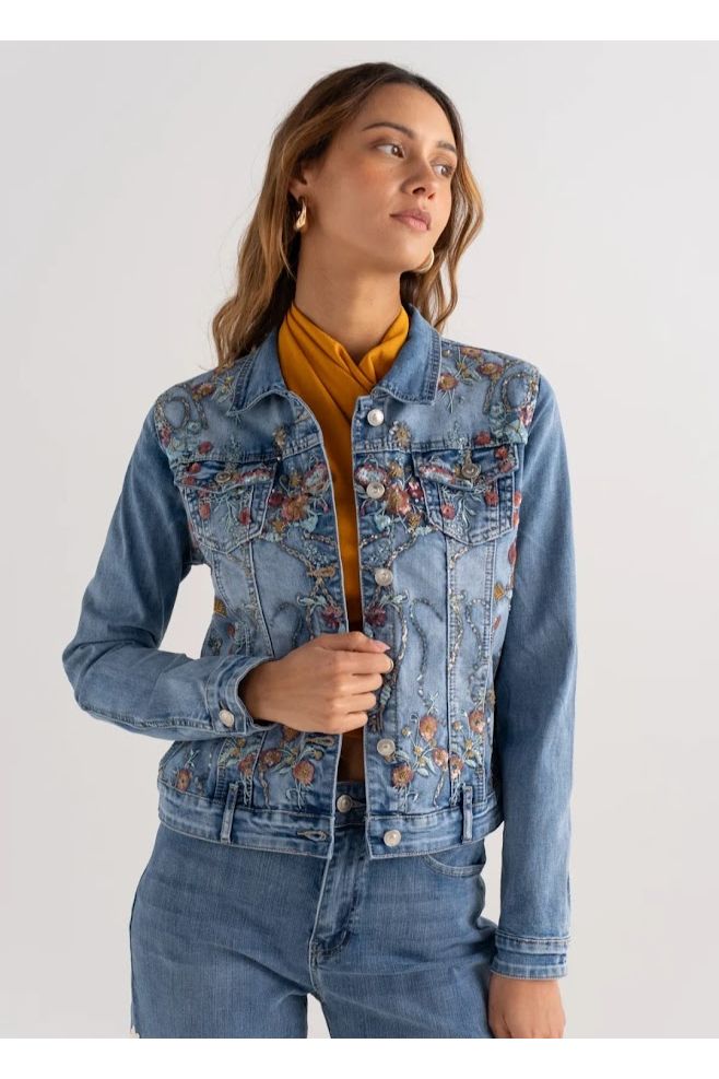 Denim Jasje Met Bruine Details