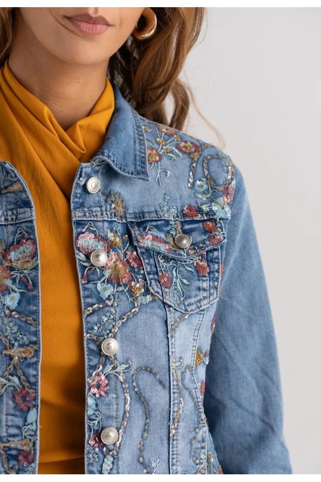 Denim Jasje Met Bruine Details