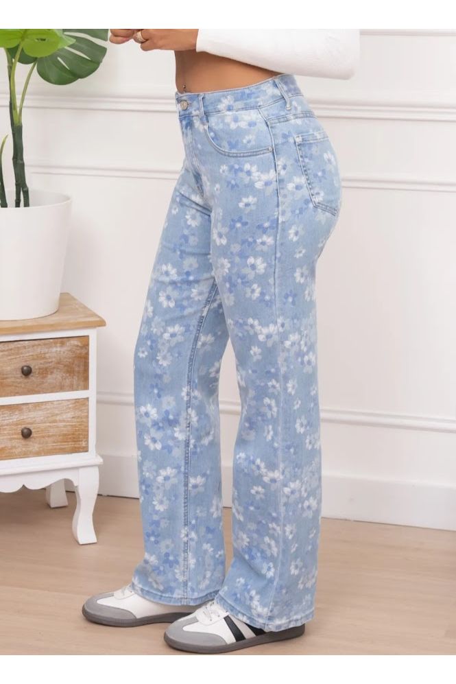 Wijde jeans met bloemenprint