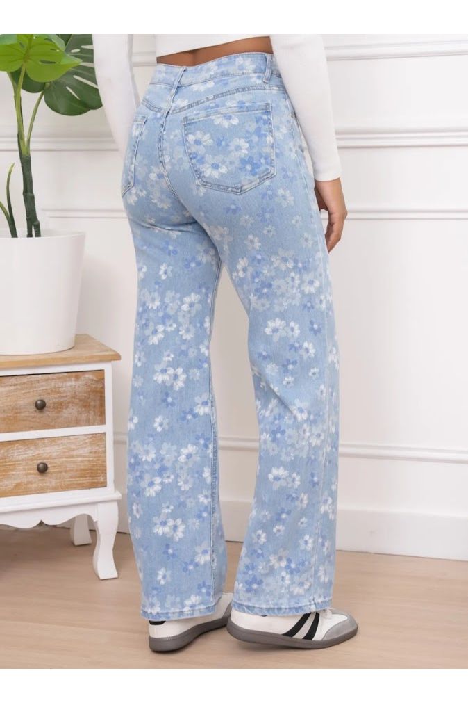 Wijde jeans met bloemenprint