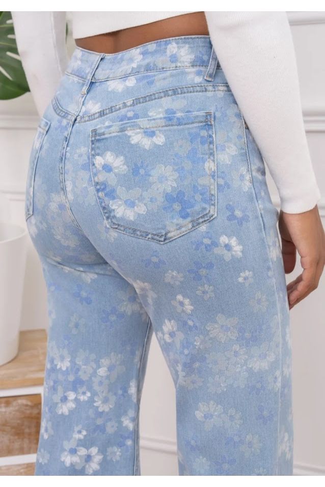 Wijde jeans met bloemenprint