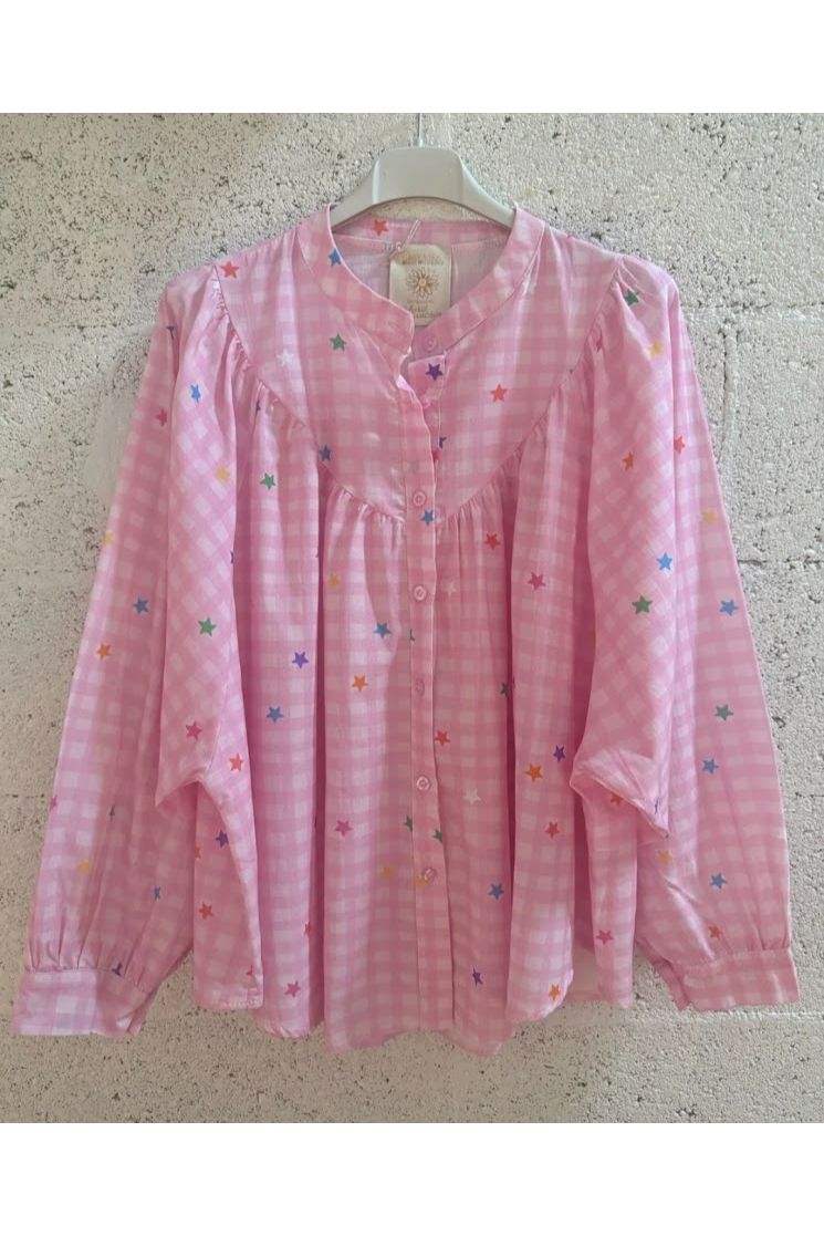 Roze ruit bloes met sterretjes