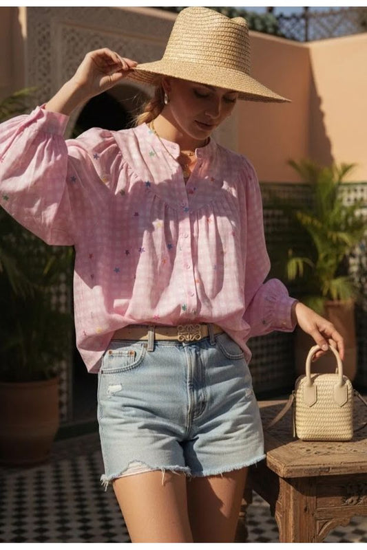 Roze ruit bloes met sterretjes