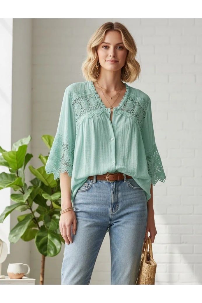 Luchtige boho bloes watergroen